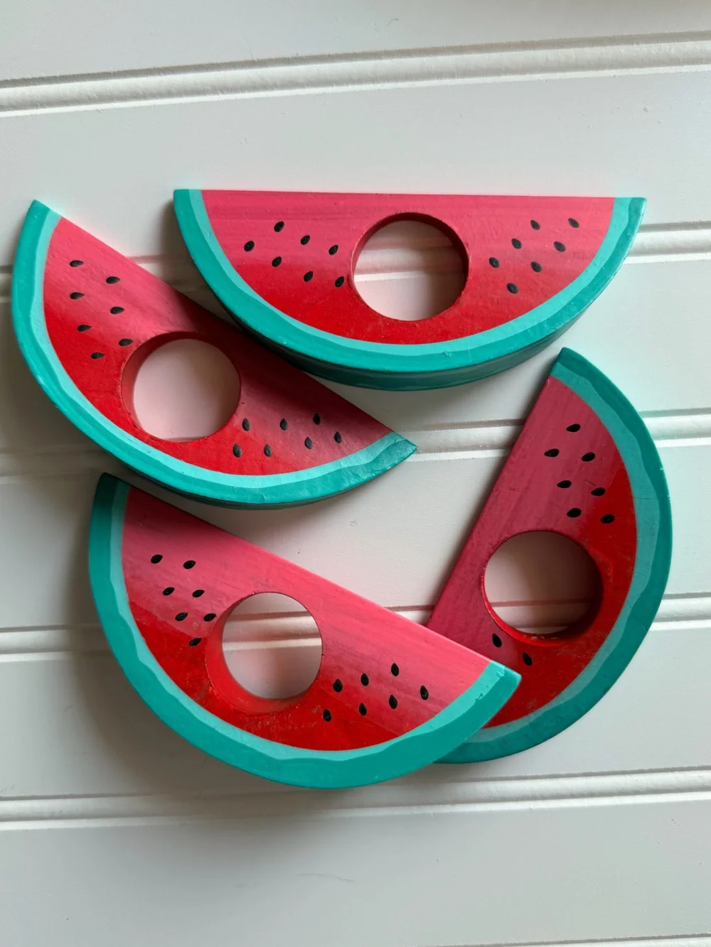 Hand-Painted Watermelon Wood Napkin Rings - Set of 4